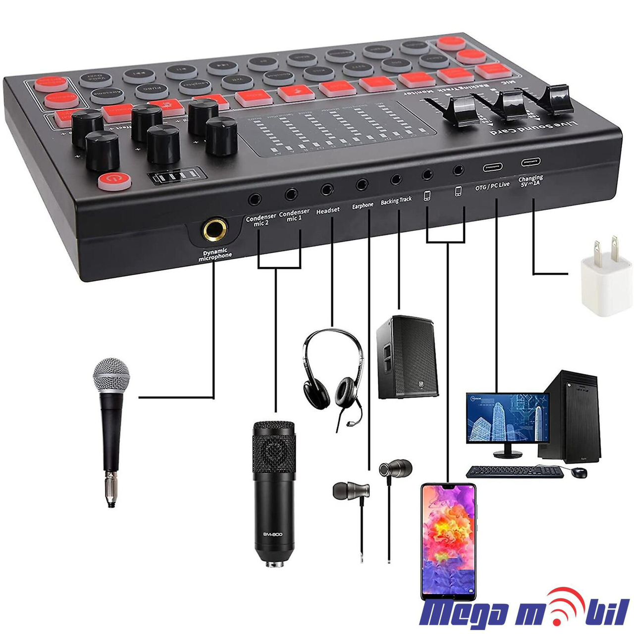 ALPOWL BM800 Condenser Microphone and a Live Sound Card.